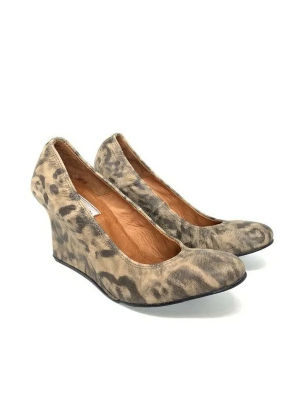 Lanvin Leopard Print Wedge Heels Round Toe Size 39 Leather Sole Made In Italy